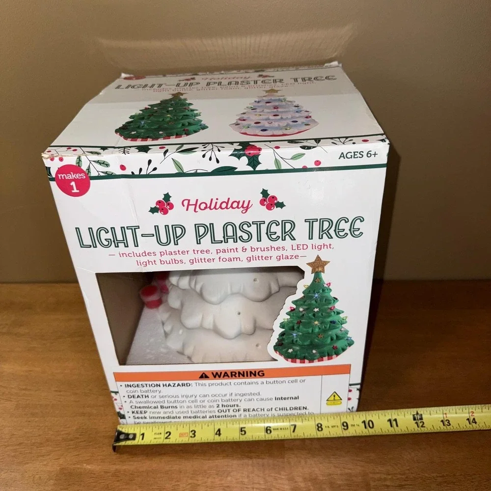 Holiday Light-Up Plaster Tree DIY Craft Kit LED Ceramic Style Christmas Decor